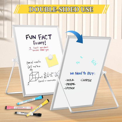 Dry Erase Magnetic White Board, 16" x 12" Double-Sided Desktop Whiteboard with Stand, Portable Small Whiteboard Set for Drawing, Office, Home
