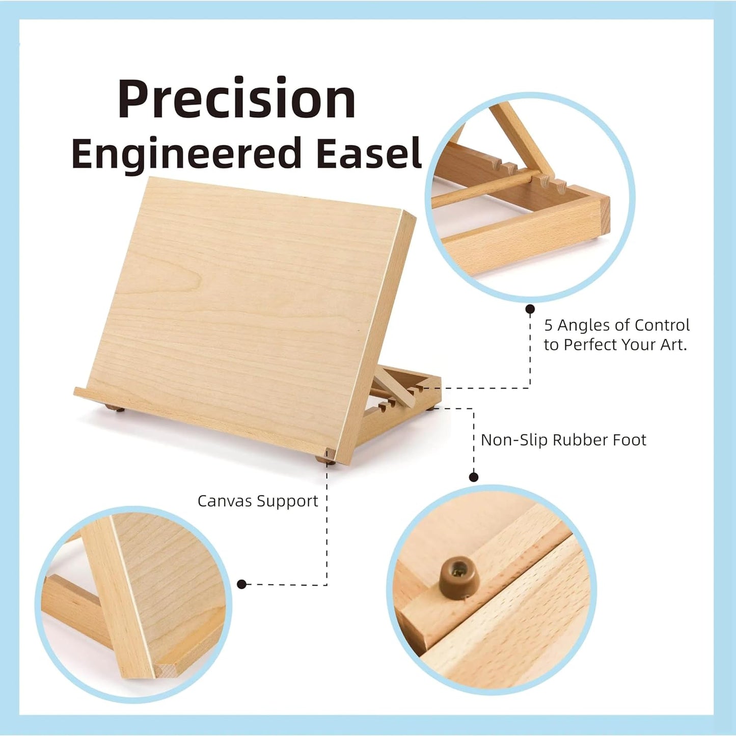 Adjustable Beech Wood Tabletop Easels for Painting and Drawing Supplies - Portable Drafting Table & Art Stand, 5-Position Desk Easel with Smooth Art Board for Studio Sketching (16.5" x 12.5")