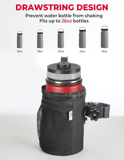 KEMIMOTO Motorcycle Cup Holder, Oxford Fabric Motorcycle Drink Holder with 0.6"-1.5" Alligator Clamp, Universal Water Bottle Cup Accessories for Bike, ATV/UTV, Scooter, Boat, Walker
