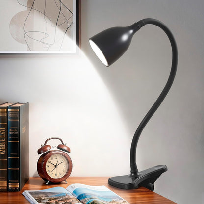 EJIAXIN Desk Lamp for Home Office - Clip on Reading Light and Bed Headboard Clamp Lamp, Bedside Gooseneck Table Lamp, Clip on Desk Lamps, Eye-Caring Desk Lamp for College Dorm Room Study Lamp, White