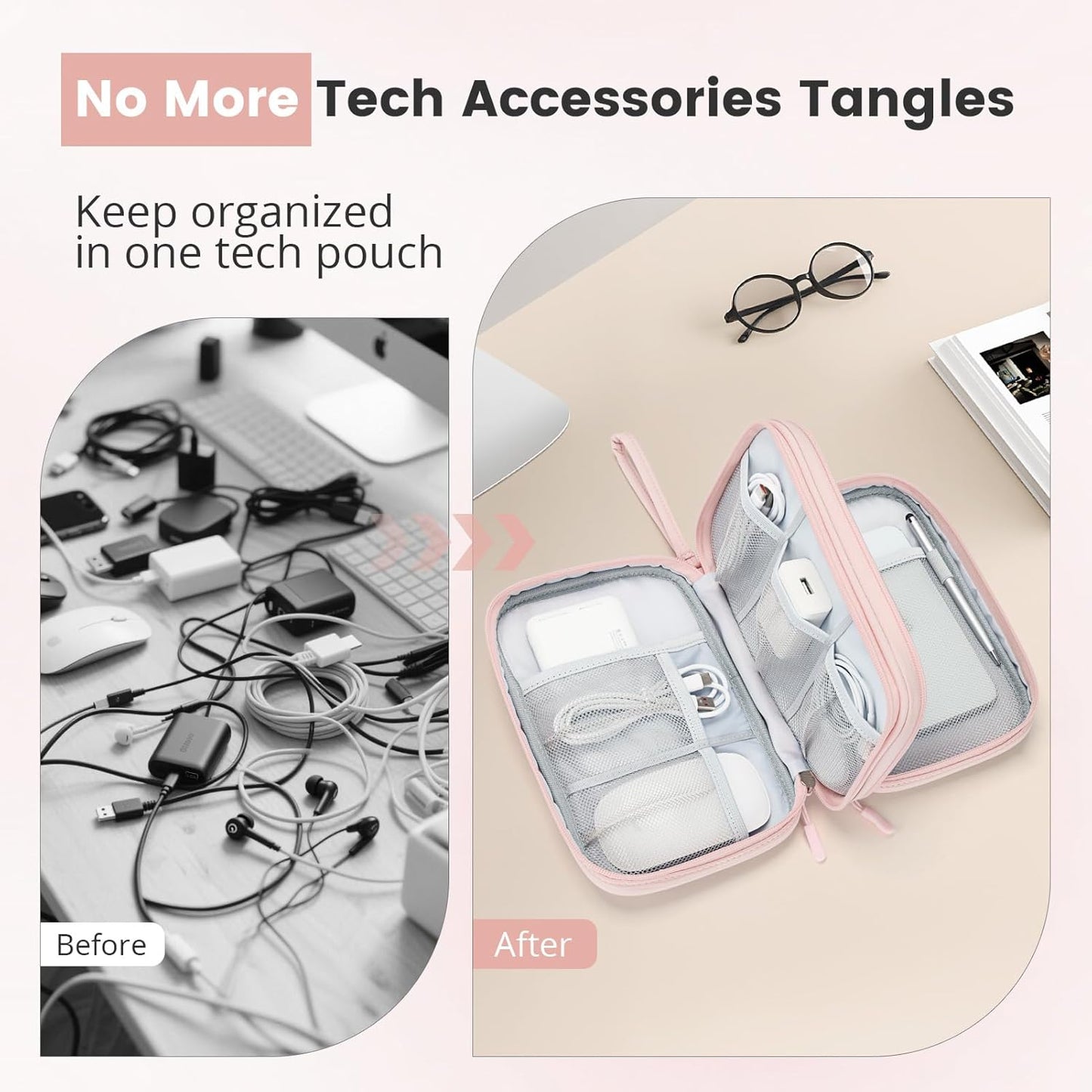 Skycase Tech Pouch - Lightweight Electronics Organizer Travel Case - Double Layers Cable Organizer - All-in-One Storage Bag for Charger, Cord, Phone, Flash Drive, Essentials - XL