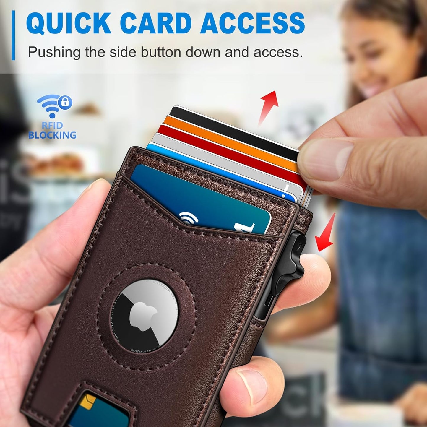 miyozi Airtag Wallet for Men Money Clip 9-Card Pop-Up Credit Card Holder with ID Window RFID Blocking Metal Case Magnetic Closure Front Pocket Wallet Gift Box | with Money Clip