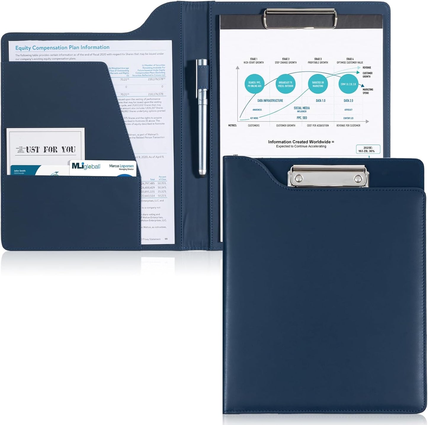 ProCase Clipboard Folder Portfolio, A4 Leather Padfolio Clipboard, Professional Business Portfolio Folder for Interview Resume Office Conference -Black