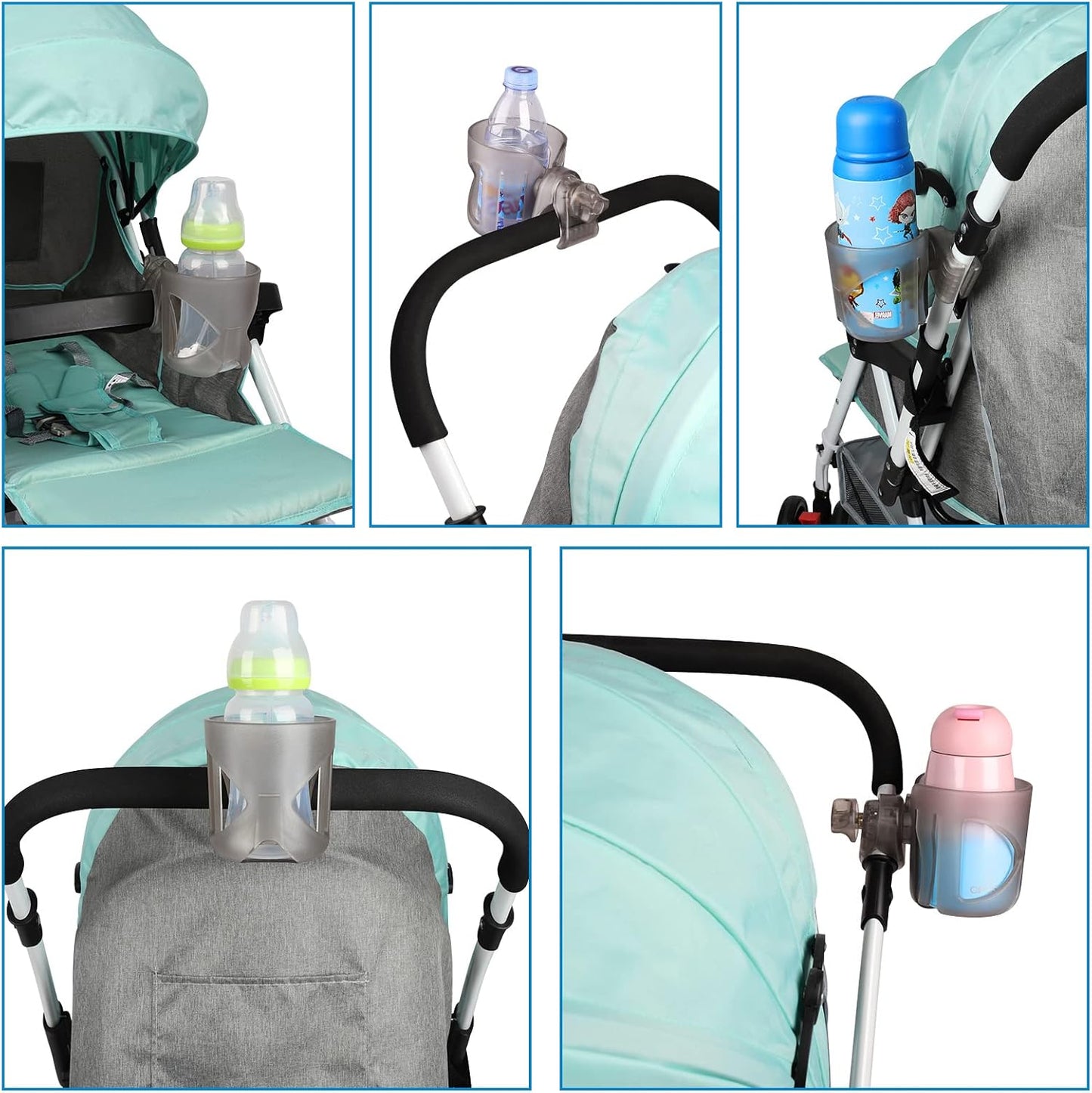 Accmor Stroller Cup Holder, Universal Cup Holder for Stroller Walker Bike, 360° Rotatable Large Caliber Designed Bottle Holder for Stroller, Bike, Wheelchair, Scooter