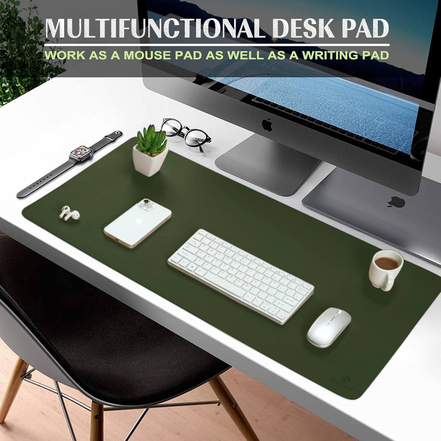 K KNODEL Large Office Leather Desk Mat, Mouse and Keyboard Pad, Computer and Laptop Mat, Desktop Protector and Cover, Writing Pad and Blotter (31.5"x15.7", Black)