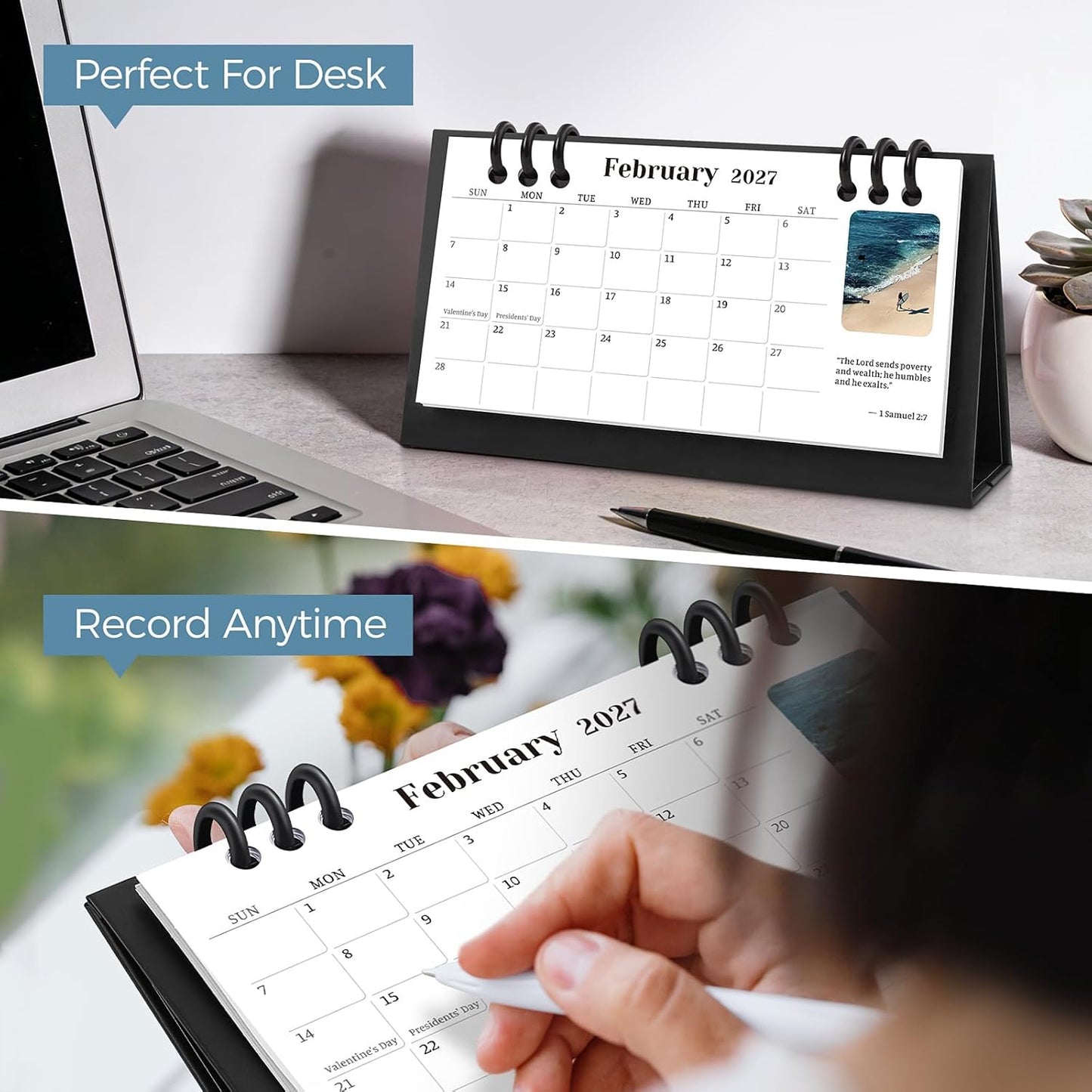 KONVINIT Small Desk Calendar 2026-2027, 6.3" x 3.1", 2026 Desk Calendar - Runs From January 2026 Until December 2027, 24 Months Mini Desktop Calendar for School, Home and Office Supplies