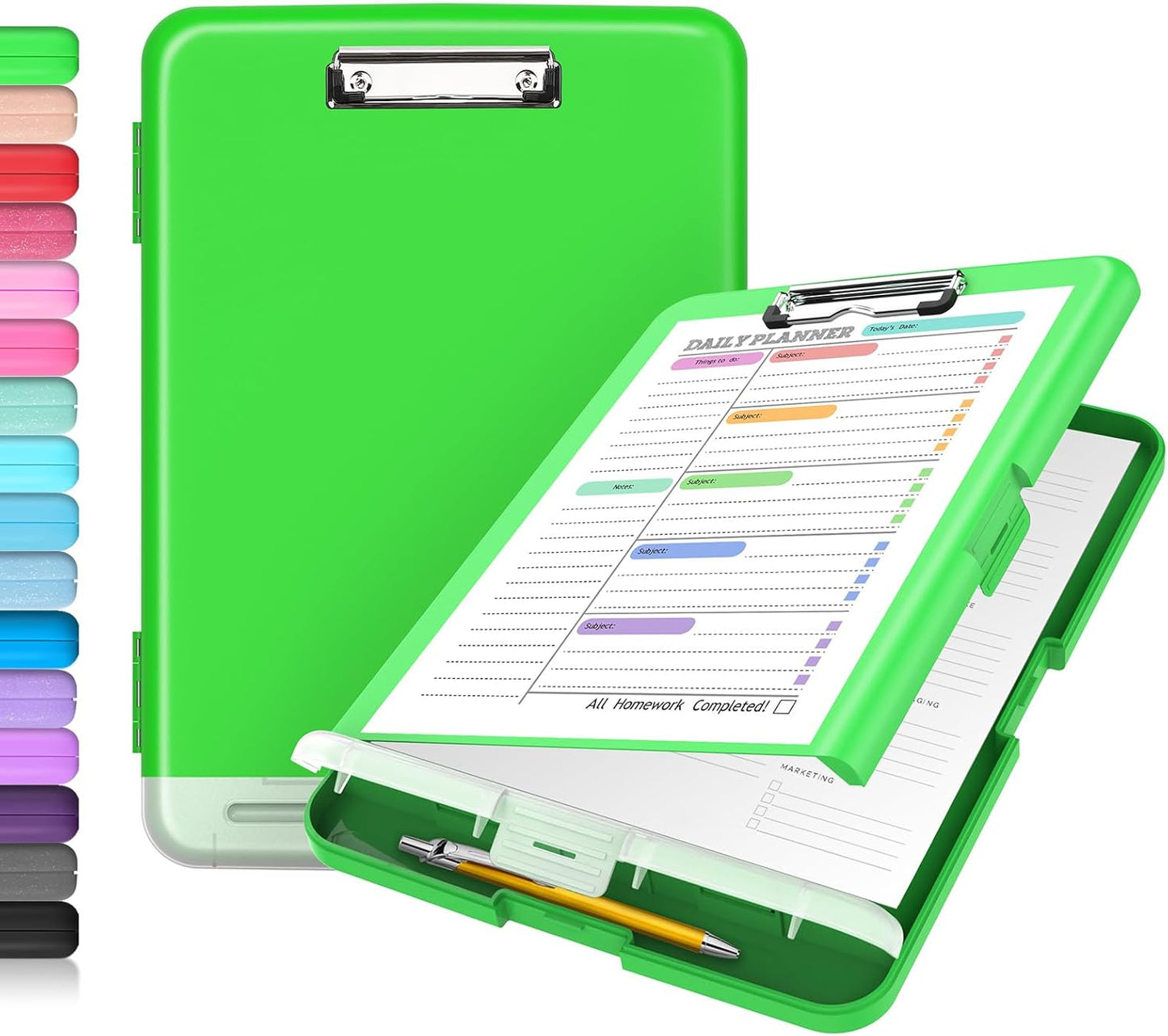 Sooez Clipboard with Storage, Clip Board 8.5 x 11 with Pen Holder, Plastic Organization Case Box for Letter Legal A4 Size Paper, Low Profile Clip, Nurses Teachers Must Haves, School & Office Supplies
