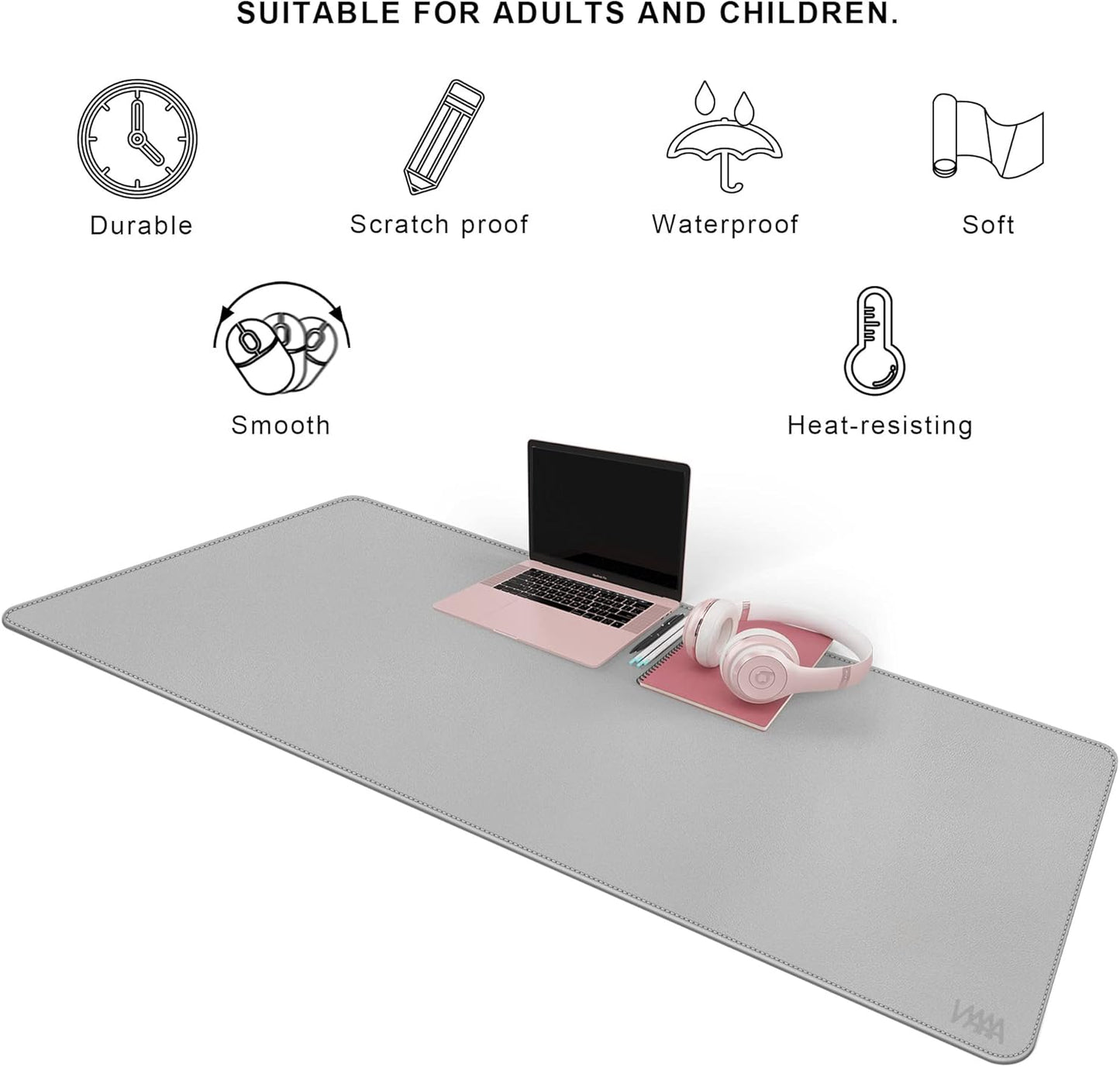 Vyaaa PU Leather & Cork Desk Mat, 39.4"x15.7" Dual Sided Computer Desk mat, Waterproof Large Mouse Pad, Non-Slip Office Desk pad, Office Desk Protector for Work/Gaming/Home (Black)