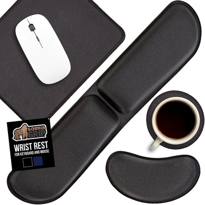 GORILLA GRIP Silky Memory Foam Wrist Rest for Computer Keyboard, Mouse, Ergonomic Design for Typing Pain Relief, Desk Pads Support Hand and Arm, Mousepad Rests, Stain Resistant, 2 Piece Pad, Black