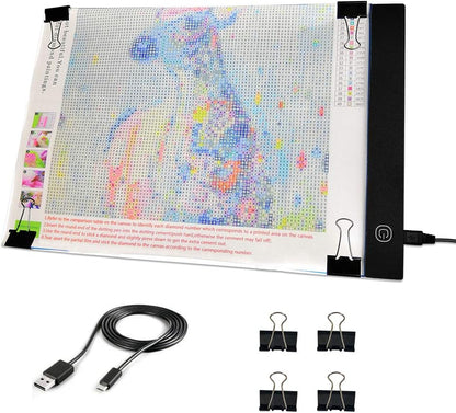 Mlife A2 LED Light Pad for Diamond Art Painting Light Board with 3 Brightness, Tracing Light Board with USB Cable & 4 Fasten Clips for Sketching, Animation, Drawing, Diamond Art Painting Supplies