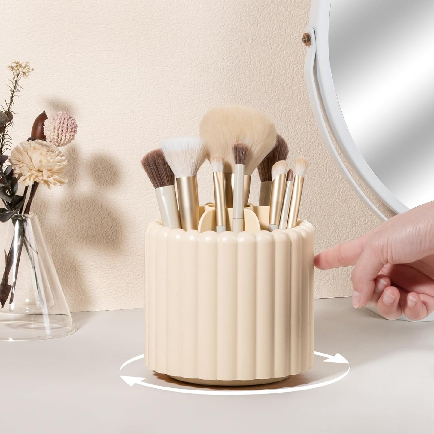 Anyoifax 360 Rotating Makeup Brush Holder 7 Slots Make Up Brush Organizer Removable Spinning Cosmetic Brushes Storage Pen Holder for Vanity, Dresser, Desk, White