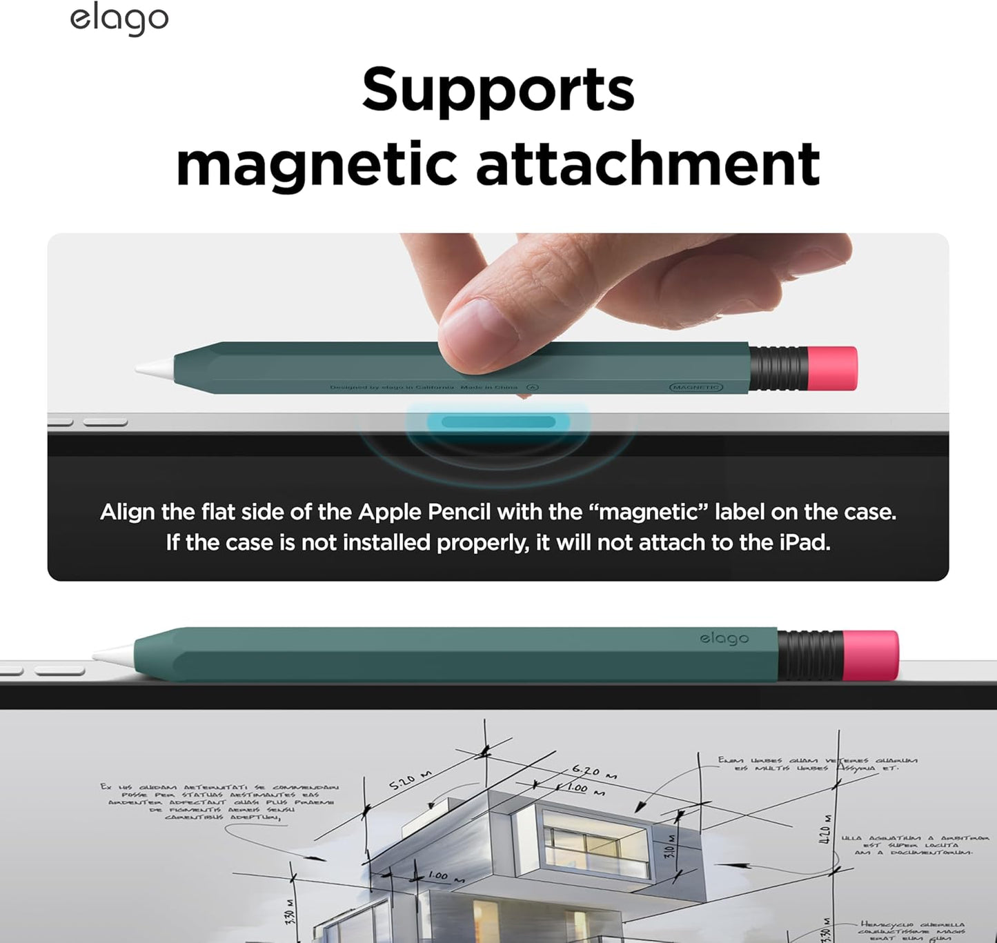 elago Classic Pencil Case Compatible with Apple Pencil (USB-C), Perfect Grip, Protective Skin, Silicone Sleeve, Supports Magnetic Attachment [Yellow]
