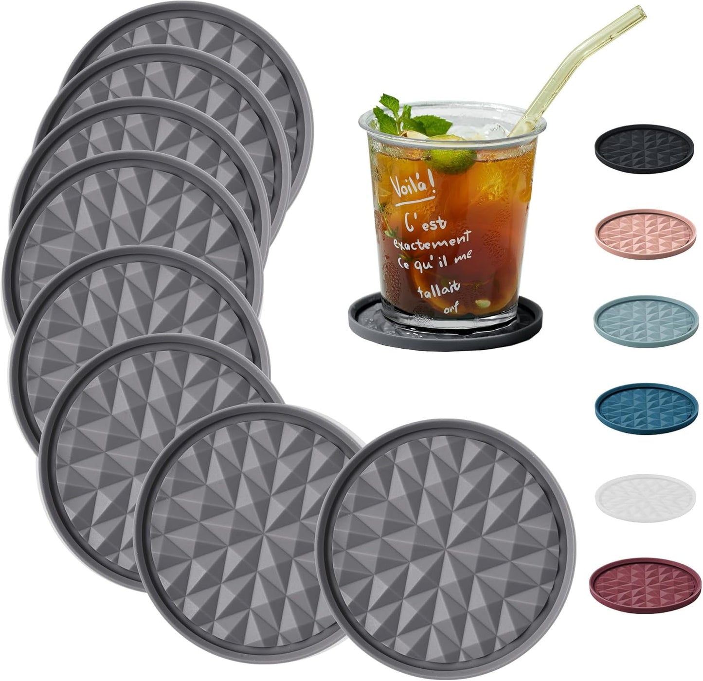 Silicone Coasters for Drinks[4 Pack]- Cup Mat for Tabletop Protection-Non-Slip, Non-Stick, Coffee Table Decor, Great Gift for Any Occasion, Black