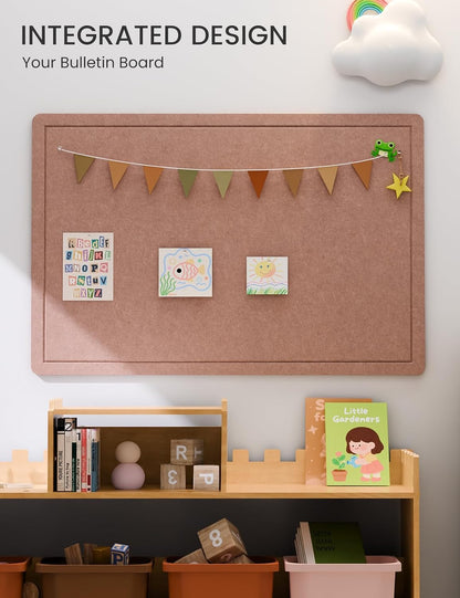 Fluxynara Bulletin Board, 23.6" x 17.5" Cork Board Alternative with 12 Safe Removable Adhesive Tabs, Foldable Felt Pin Board for Home Office, Classroom, Bedroom,Entryway for Walls—Sage