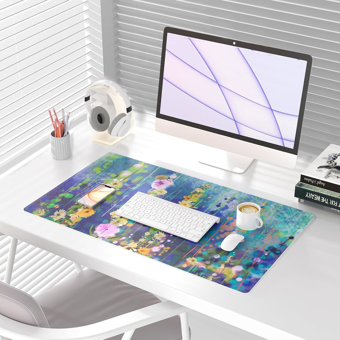 QIYI Large Mouse Pad, Cute Pink Desk Mat for Desktop, Women Girls PU Leather Desk Pad Waterproof Gaming Mousepad, Rose Gold Marble Computer Protector Writing Pad for School Office Home 31.5" x 15.7"