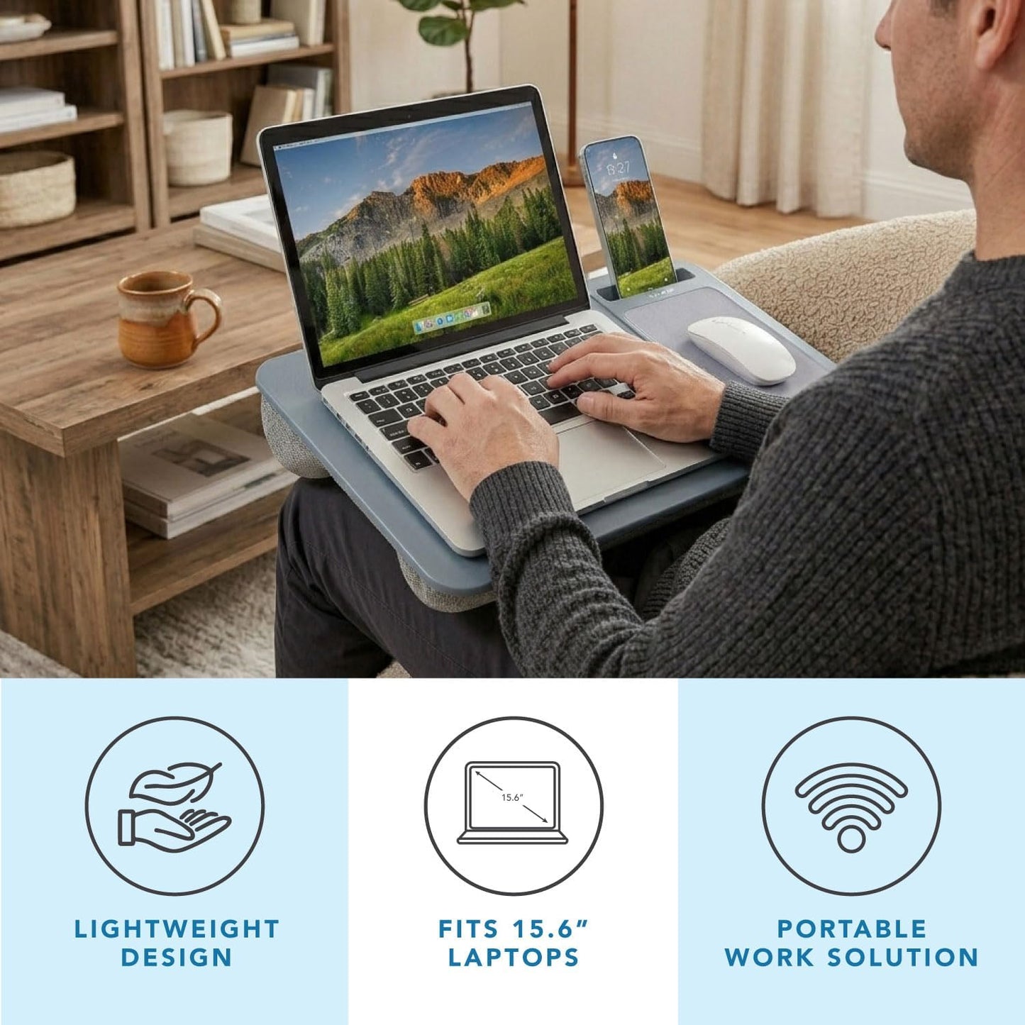 LAPGEAR Home Office Lap Desk with Device Ledge, Mouse Pad, and Phone Holder - Black Carbon - Fits up to 15.6 Inch Laptops - Style No. 91588