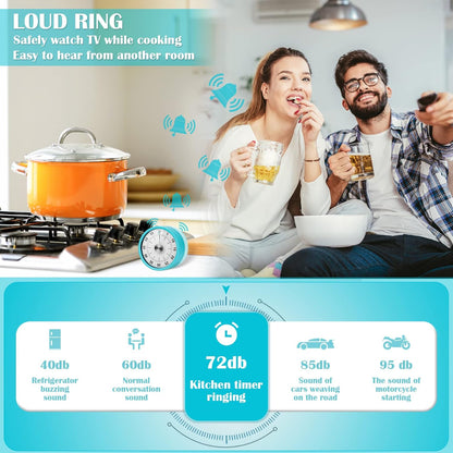 Kitchen Timer, 60-Minute Visual Timer for Kids & Adults, Wind Up Timer with Magnetic Backing, Loud Ring Timers for Classroom, Study, Cooking, Exercise