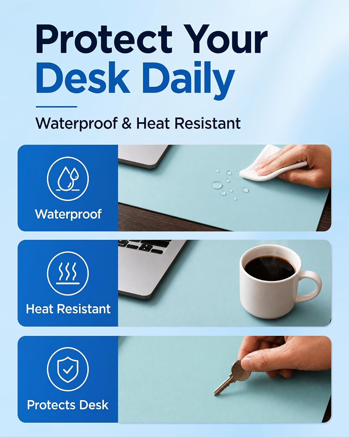 Aothia Dual-Sided Desk Pad - 25.6x13.7 inches Leather Desk Mat, Natural Cork Desk Pad Protector, Large Mouse Pad for Desk, Waterproof Desk Blotter Pad, Desk Writing Pad for Office Work/Home, Black