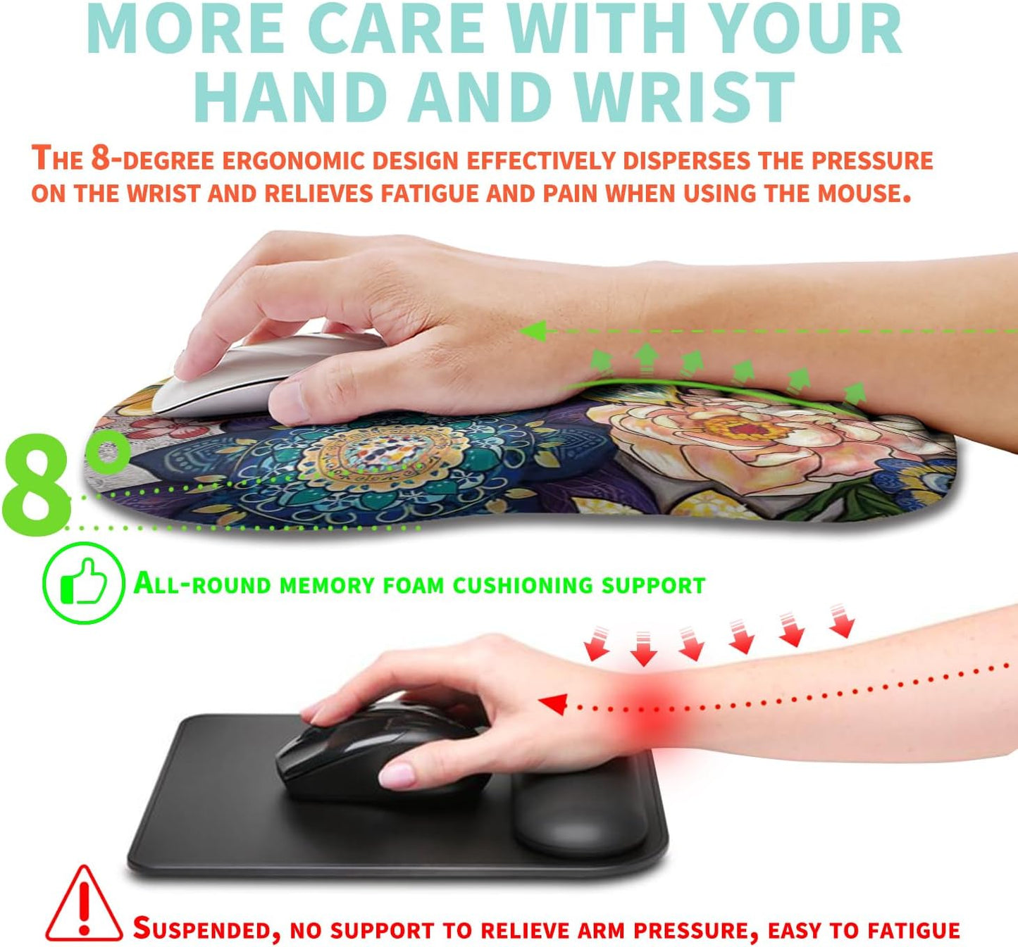 Ergonomic Mouse Pad Wrist Support with Memory Foam Massage Bulge, Carpal Tunnel Pain Relief Mousepad Wrist Rest for Mouse(12x8 inch, Silver Gray Light Purple)