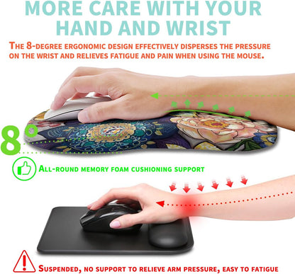 Ergonomic Mouse Pad Wrist Support with Memory Foam Massage Bulge, Carpal Tunnel Pain Relief Mousepad Wrist Rest for Mouse(12x8 inch, Silver Gray Light Purple)