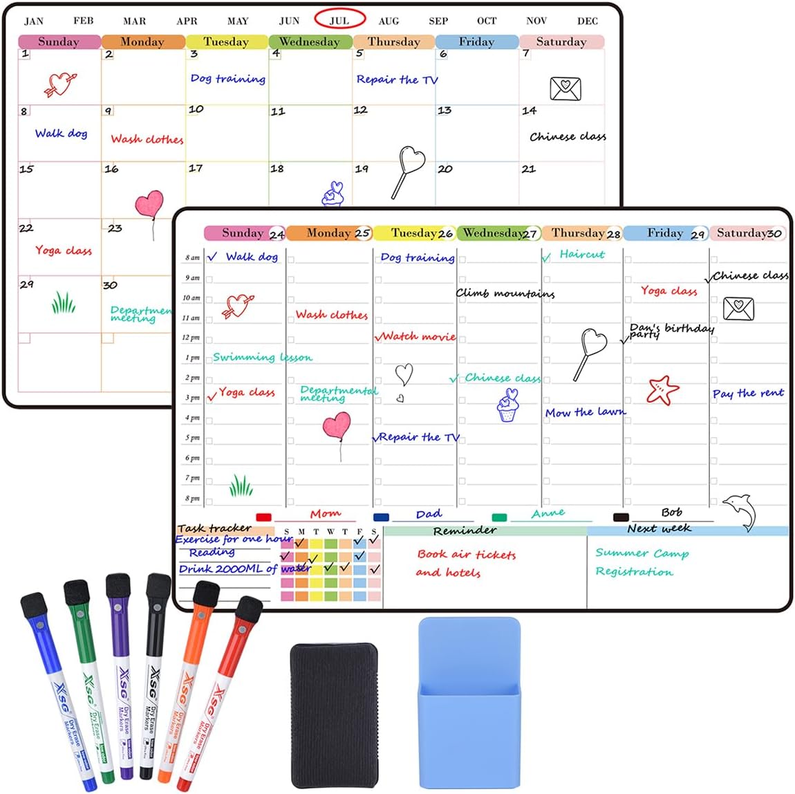 POPRUN Magnetic Fridge Calendar, 16.9"x11" Weekly Schedule Whiteboard, Dry Erase Board for Family Planning & Organization, Ideal for Home, School, Office