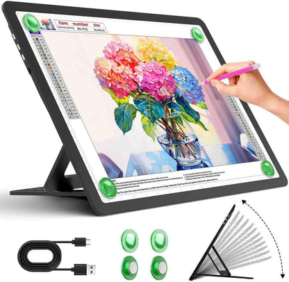 Zocelight Rechargeable A3 Light Board with Built-in Stand & Bag,Super Bright Magnetic Light Box for Tracing,Wireless Light Pad for Diamond Painting,Side Buttons,LED Light Table for Drawing,Sketching