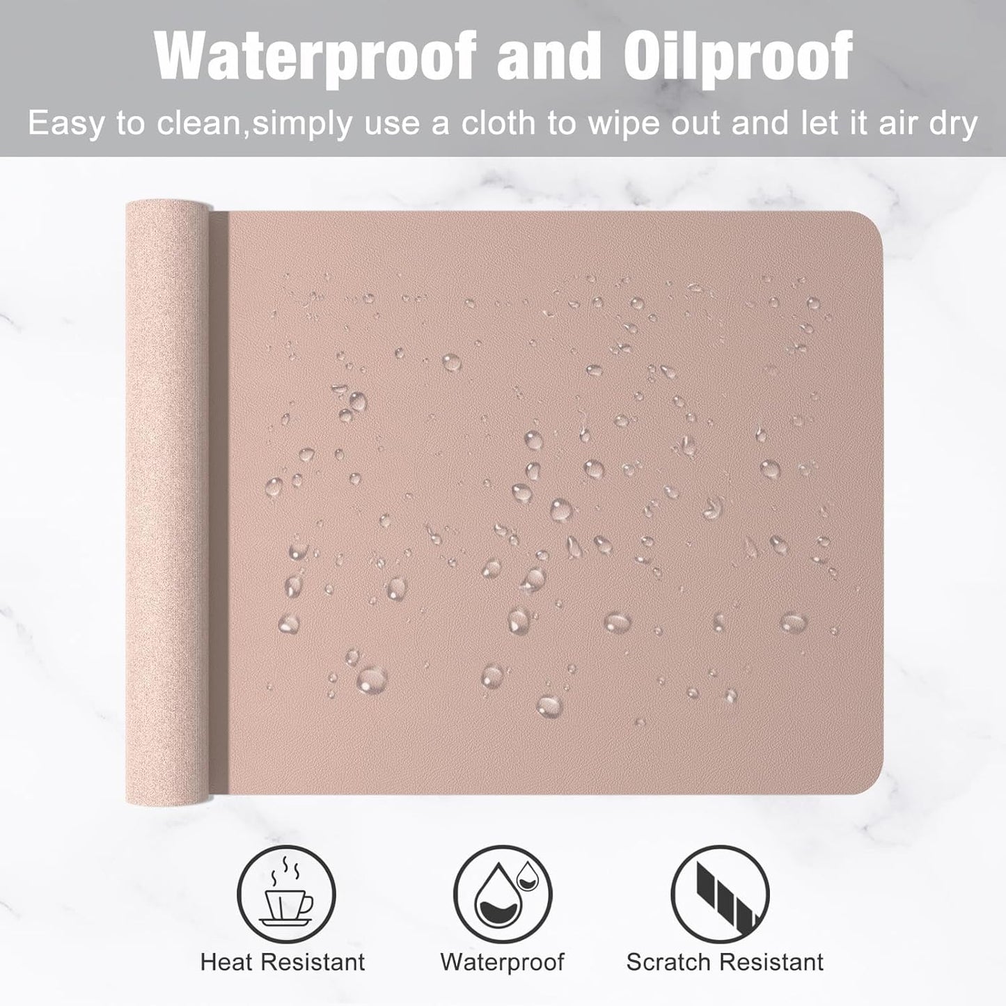 Hsurbtra Desk Pad, 23.6" x 13.8" PU Leather Desk Mat, M Extended Mouse Pad, Waterproof Desktop Blotter Protector, Non-Slip Ultra Thin Small Laptop Keyboard Writing Mat for Office Home, Pink