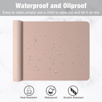 Hsurbtra Desk Pad, 23.6" x 13.8" PU Leather Desk Mat, M Extended Mouse Pad, Waterproof Desktop Blotter Protector, Non-Slip Ultra Thin Small Laptop Keyboard Writing Mat for Office Home, Pink