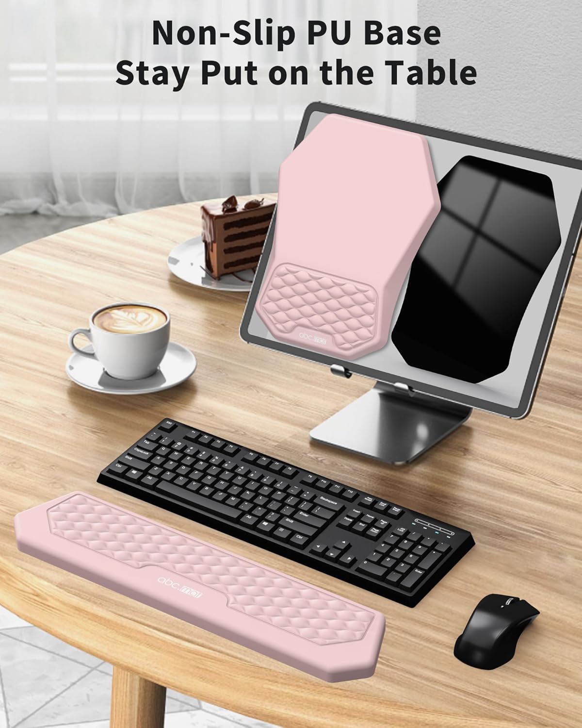 Ergonomic Mouse Pad and Keyboard Wrist Rest Support Set, Massage Design Mousepad for Carpal Tunnel Pain Relief, Memory Foam, Non-Slip PU Base for Computer Desk, Black
