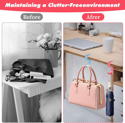 Ymapinc Nail-Free Purse Hanger, 2Pcs Heavy Duty Portable Purse Hook for Table, 5-Shaped Aluminum Alloy Bag Holder for Hanging Bags/Keys/Headphones (Pink/Blue)