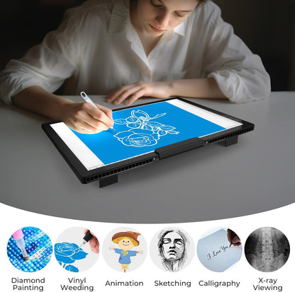 Bylitodt Rechargeable A3 Light Pad, Diamond Art Light Board, 16.7x13.5 inch Lightbox for Tracing and Drawing with 3 Colors & 6 Brightness, Tracing Pad for Weeding Vinyl, Diamond Painting Accessories