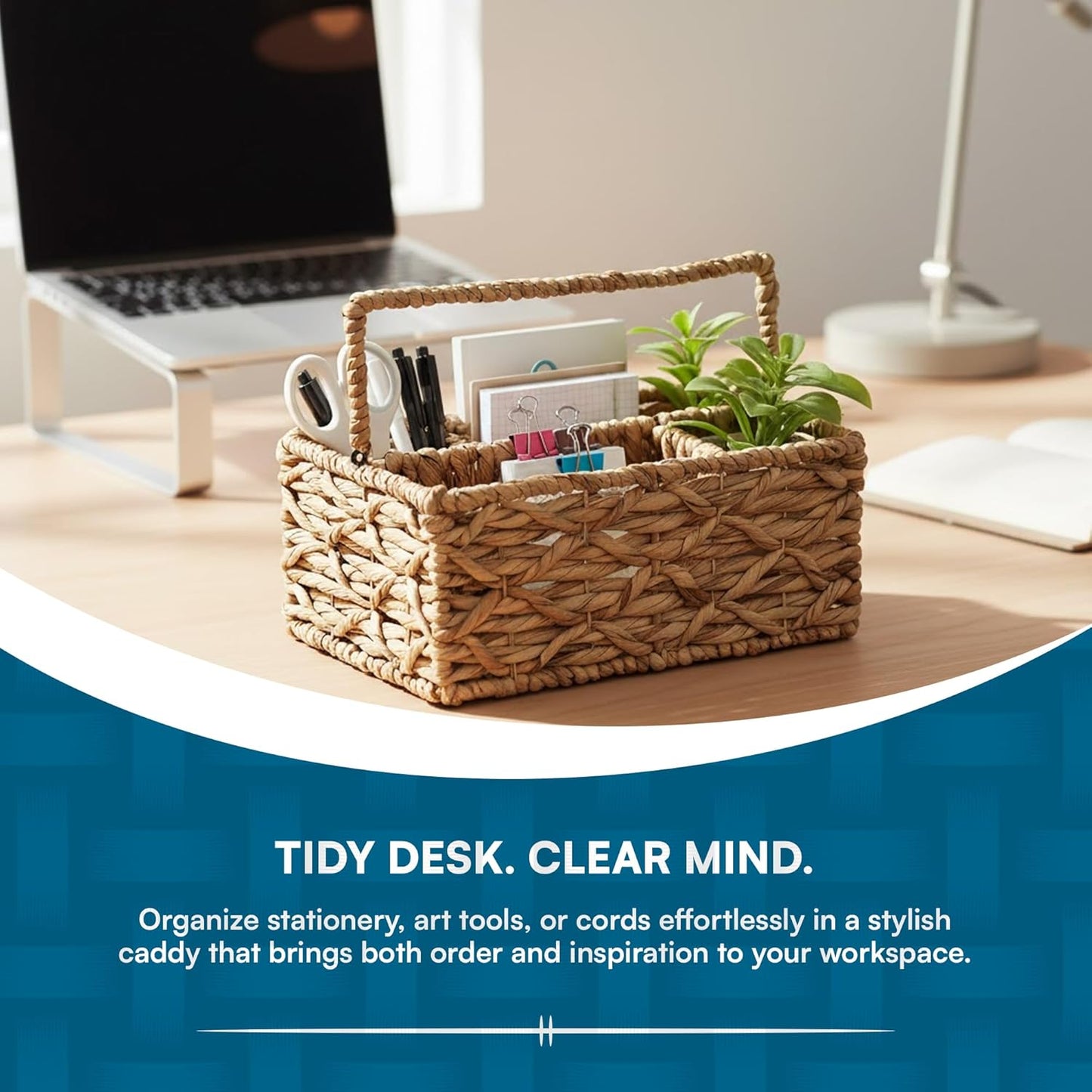Honey-Can-Do Multi-Use 3-Compartment Wicker Basket Caddy with Handle, Natural STO-09844 Natural Medium