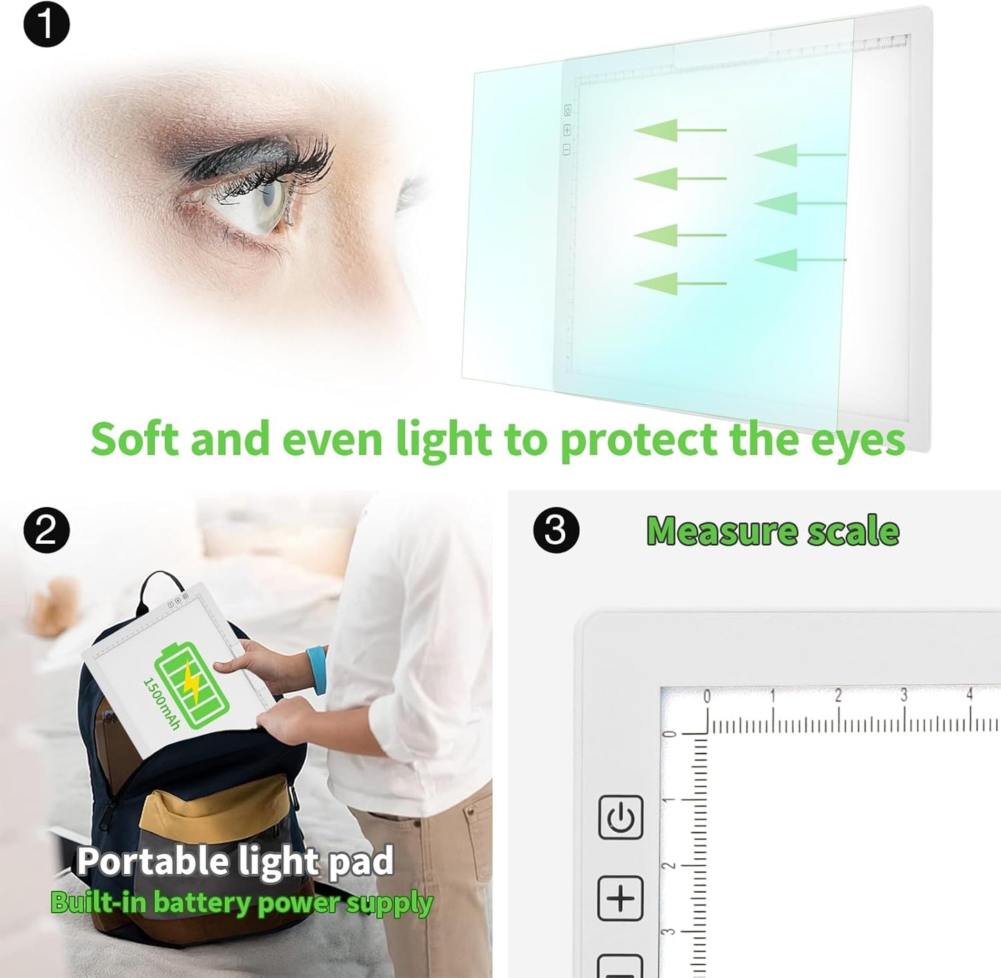Rechargeable A4 Light Pad - Stepless Dimmable 6 Levels Brightness Tracing Light Box, Diamond Painting Light Board with Top Clip, Battery Powered Portable Light Pad for Weeding Vinyl Tracing