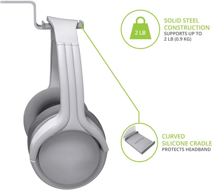 Kanto HHW Universal Under Desk Headphone Hook with Curved Padding | White