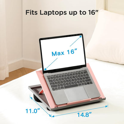 HUANUO Laptop Desk, Portable Laptop Stand Fits Up to 15.6 Inch Laptops, Adjustable with 8 Angles Lap Desks for Adults - Dual Cushion Desk for Sofa, Bed, Car or Work Table