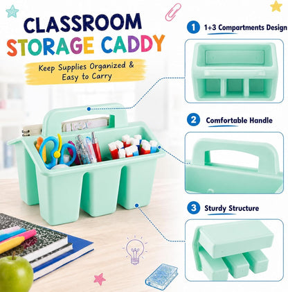 gisgfim 8 Pack Classroom Caddy Storage Basket with Handle 4 Compartment Storage Caddy Plastic Arts Crafts Caddies Protable Classroom Craft Caddies for Kids Schools Art Craft Supplies(Pastel)