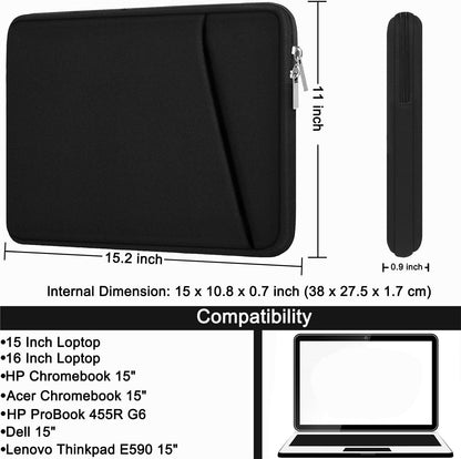 Laptop Sleeve, Durable Briefcase Shockproof Protective Case, Handbags Portable Laptop Bag for 15.6 inch HP Dell Asus Lenovo Notebook Computer with Front Pocket, Black