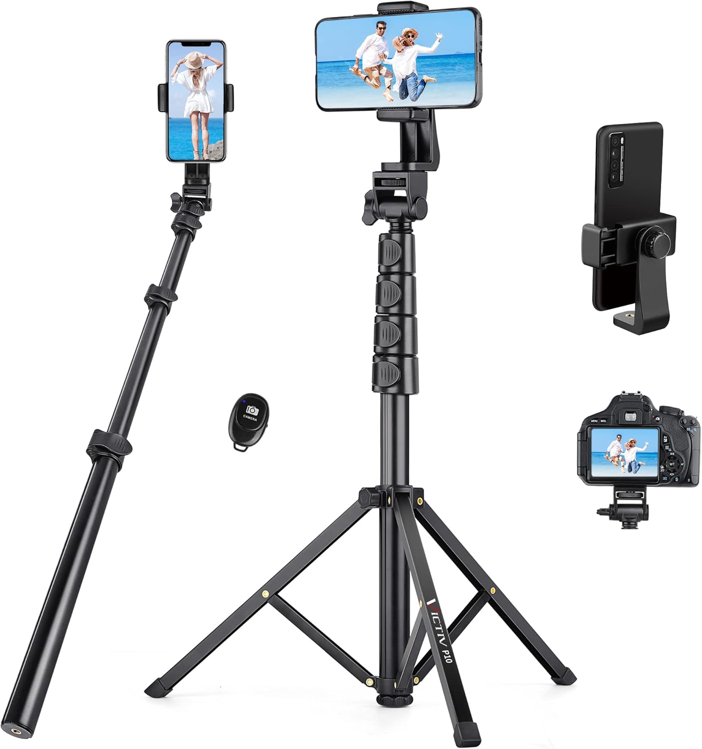 Phone Tripod, 86" Tall Tripod for iPhone with Flexible Gooseneck & Remote, Portable Aluminum Cellphone Stand for Selfies, Video Recording,Travel, Compatible with iPhone Android