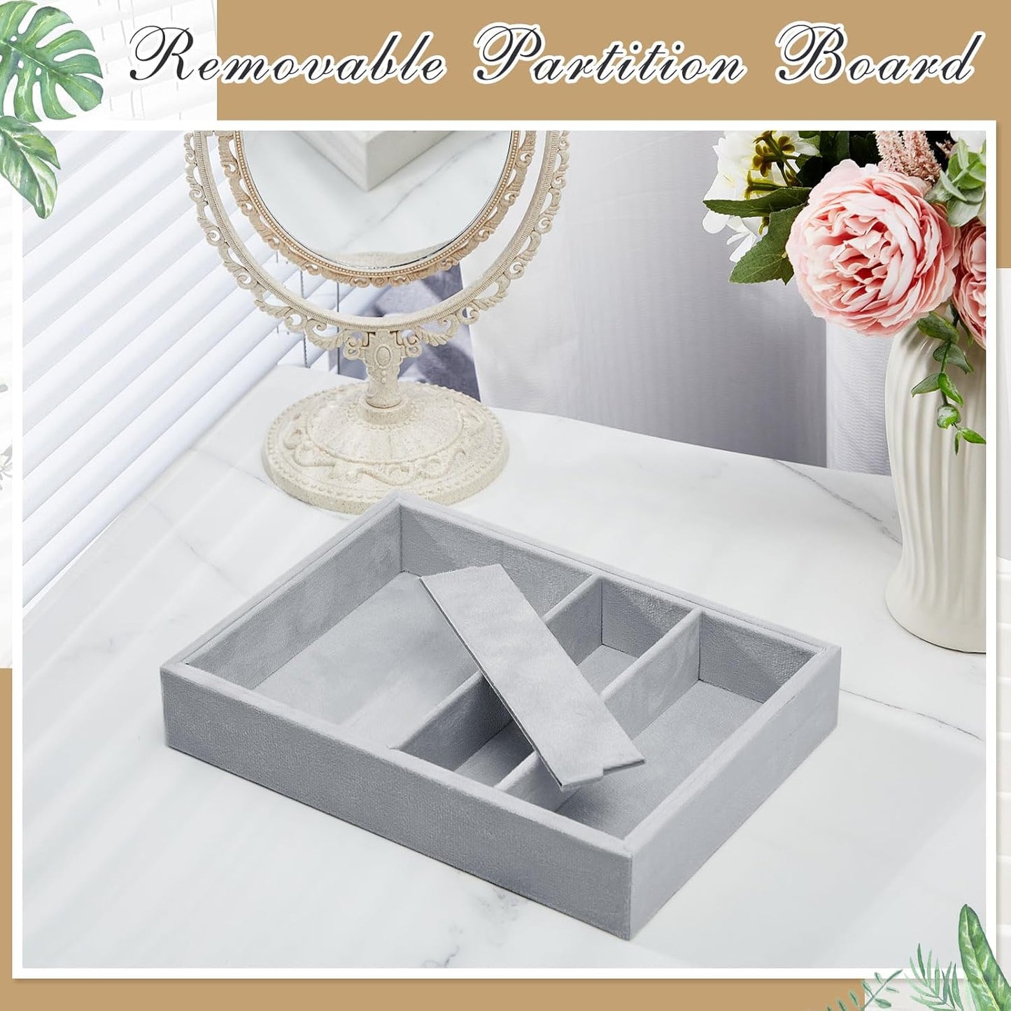 Amylove 4 Pcs Gray Sunglass Organizer Trays 4 Grids Velvet Glasses Holder Jewelry Display Organizer Eyeglasses Storage Box Drawer