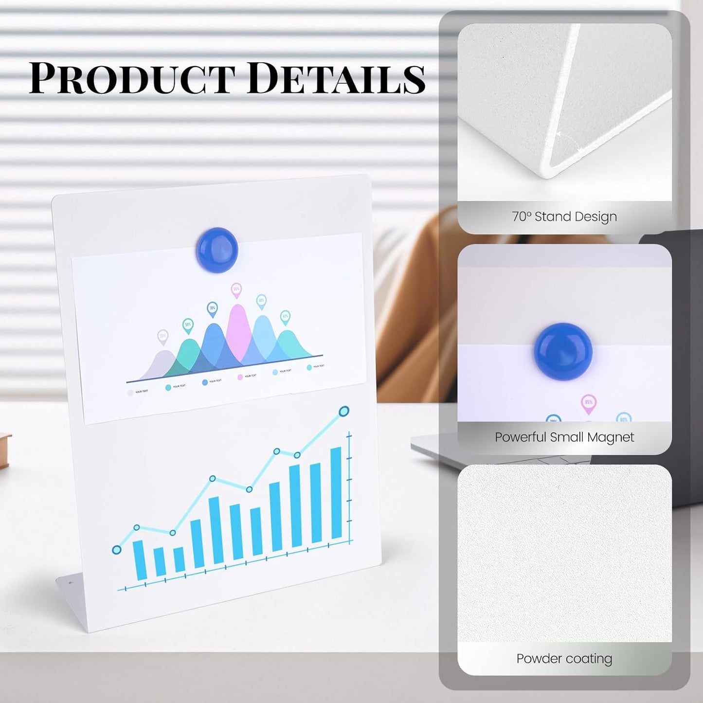 2 Pack Magnetic Board,Magnet Board,Metal Magnetic Bulletin Board,Magnet Display Stand for Home, School, Kitchen, Office (Black)
