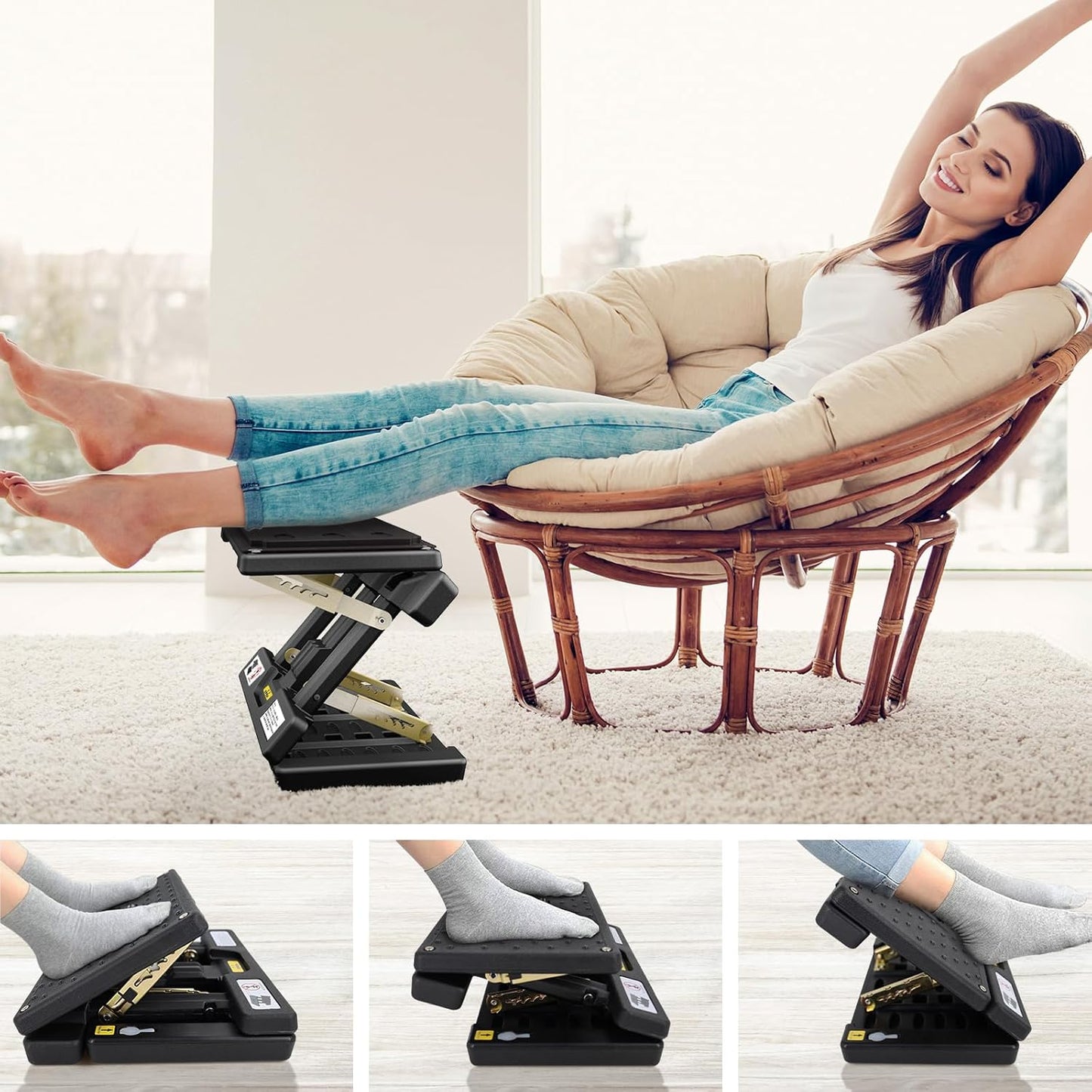 Foldable Foot Rest, Computer Foot Rest Under Desk, 12Modes Adjustable Ergonomic for Office, Loading Capacity 80 pounds, Removable EVA Cushion, All-Season(Black)