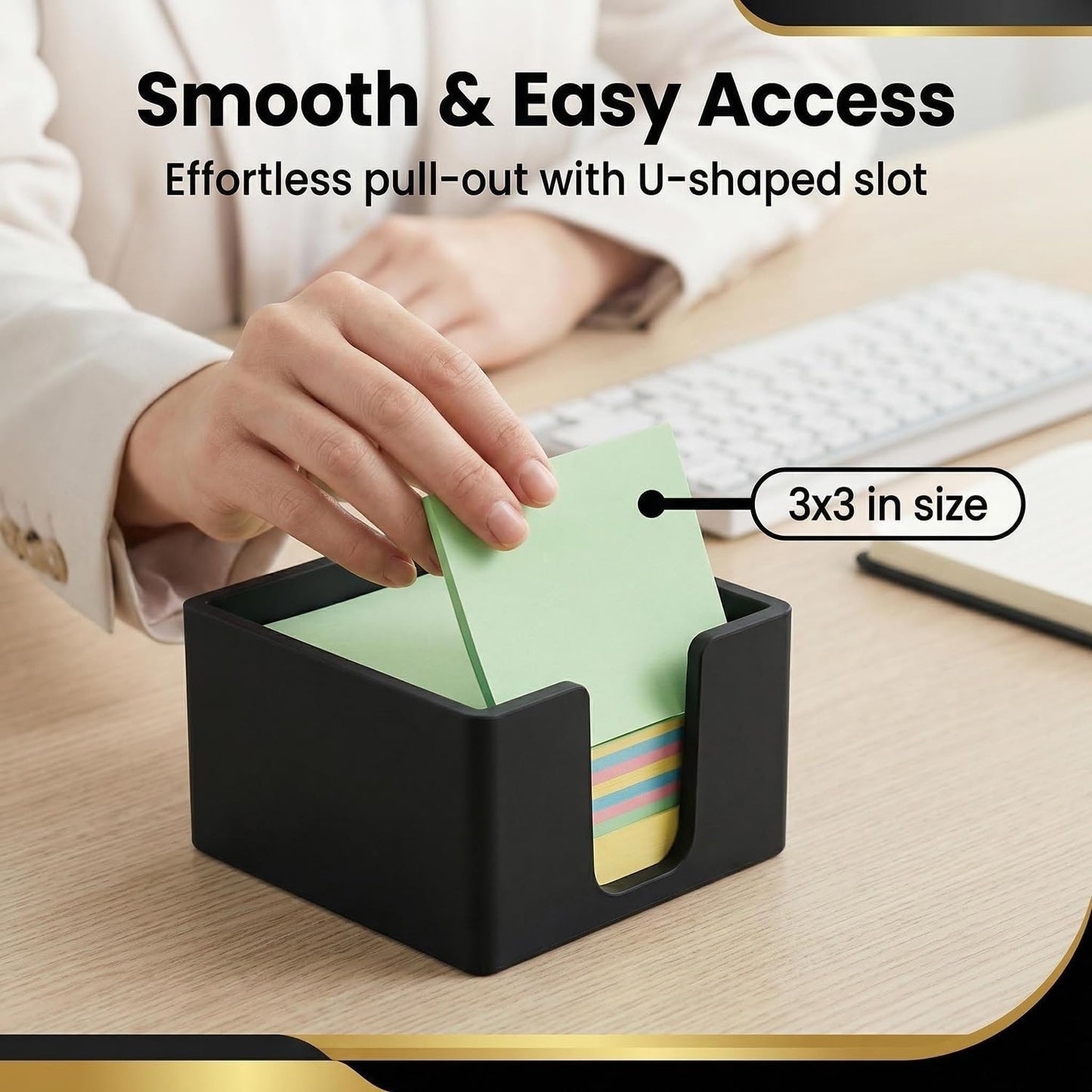 Silicone Sticky Note Holder for Desk - Modern 3x3 Inch Memo Pad Dispenser Post Note Holder, Minimalist Desk Storage Organizer for Office, Home, and School, White