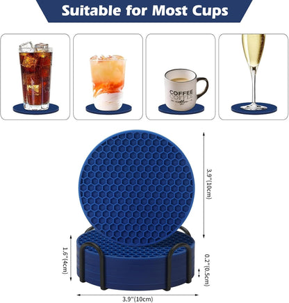 TWTLi Silicone Coasters Set of 8 with Holder,Coasters for Drinks,Beer,Coffee Coasters,Suitable for Kinds Cups,Hot or Cold,Anti-SLI,Non-Stick,Anti-Overflow Tabletop Protection and Decor (8 Pcs, Black)