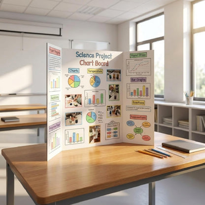 Trifold Poster Board, 24" x 16", 6-Pack, White Corrugated Project Boards for Science Fairs, School Projects, Event Displays, Business Presentations, Easy to Fold & Reusable