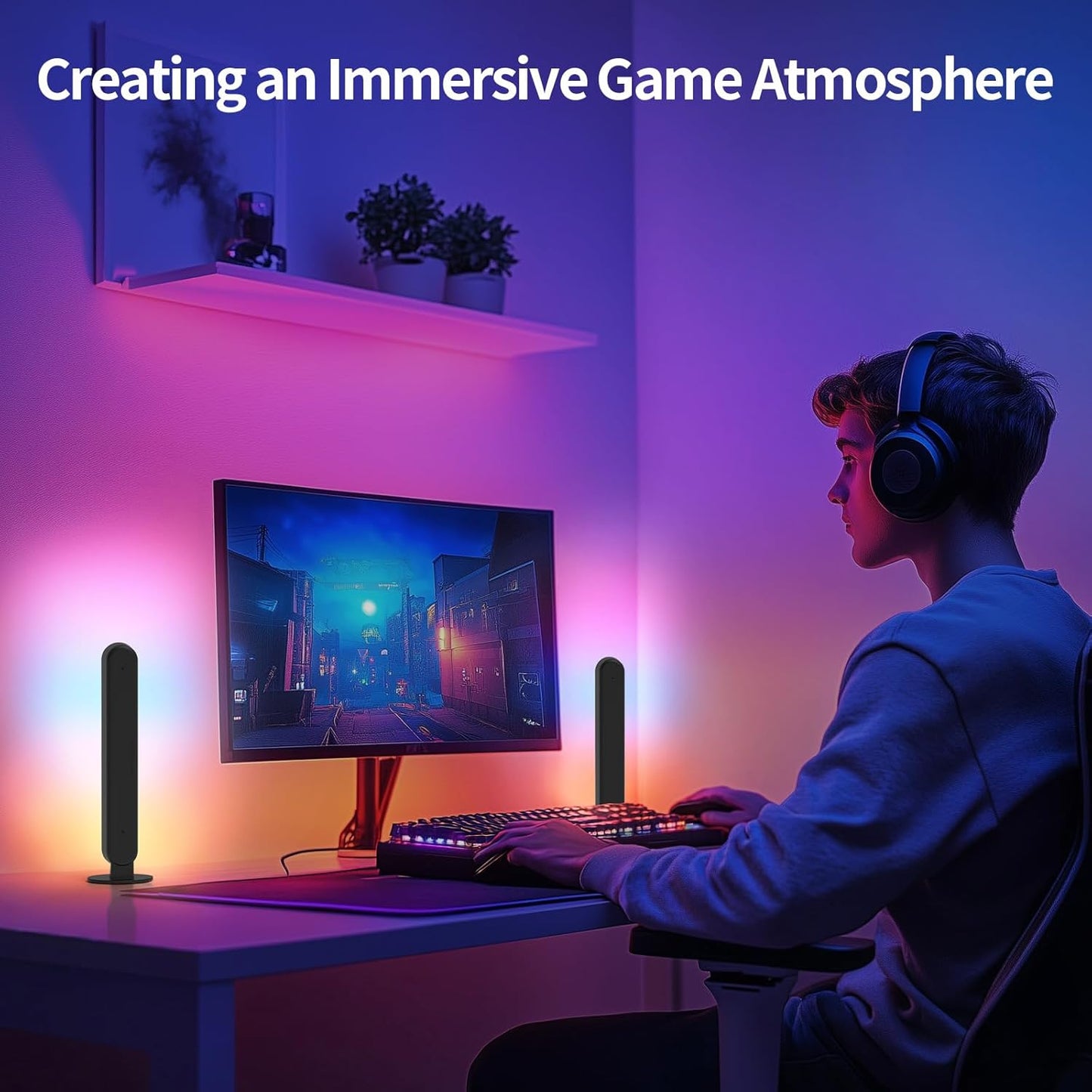 BASON LIGHTING Smart Light Bars, RGB-ICW Smart Led Lights with Music Sync, Bluetooth RGB Desk Light, Gaming Lights for PC, TV, Mood Lighting, USB Powered for Room Decoration.