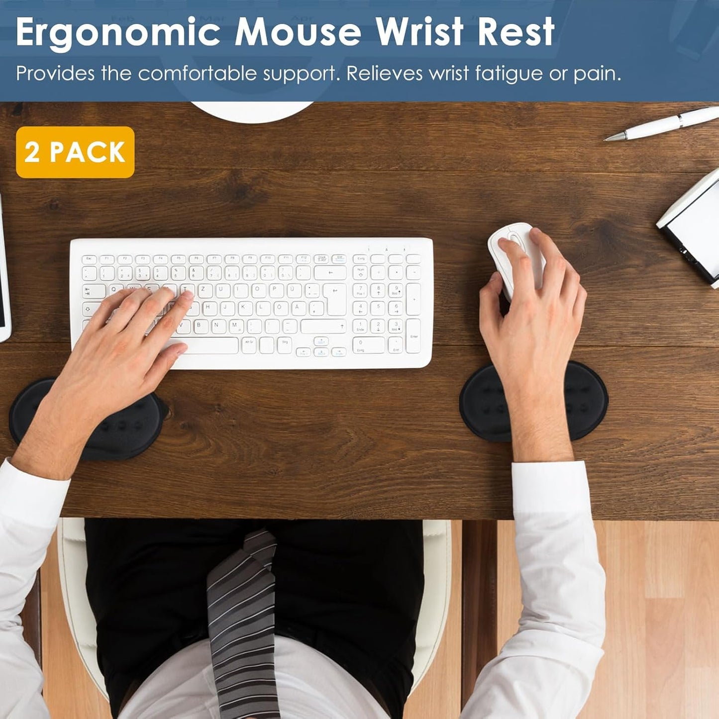 VANKEY Mouse Wrist Rest, Desk Wrist Pad for Mouse, Comfortable Computer Mouse Wrist Support, Ergonomic Wrist Rest with Memory Foam Fillings, Non-Slip Base (Black)