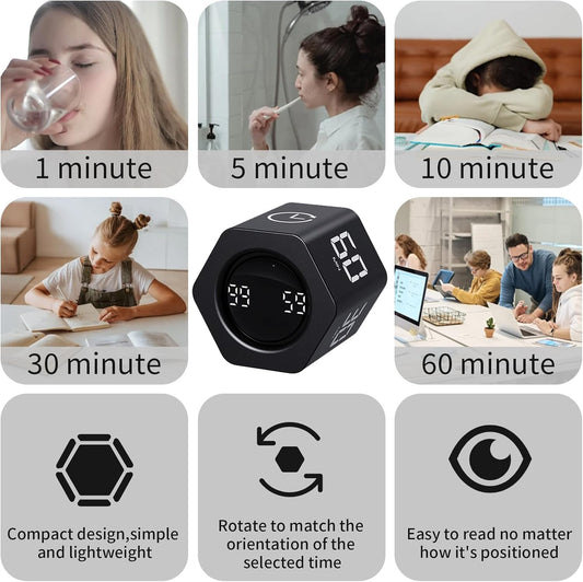 LUCKY TIME Productivity Timer Flip Gravity Sensor Pomodoro Cube Timer Countdown & Countup,1/5/10/30/60min Preset & Custom Timing, Mute/Vibrate/Sound for ADHD,Work,Study,Kitchen(1, White Hexagon)