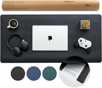 Nordik Felt and Leather Desk Mat - Willow Haze Sage - 35x17 Inch Felt and Vegan Leather Desk Blotter with Document Hideaway - Large Computer Mats for Desktop - Ideal Keyboard Mat for Office and Home