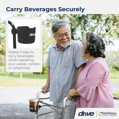 Drive Medical Universal Clamp-On Cup Holder For Walker, Rollator, & Wheelchair, 3.5 x 4 Inch, Black