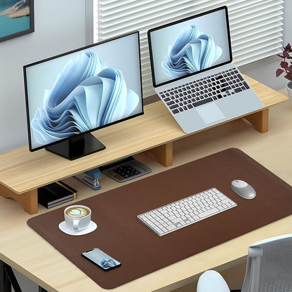 Dual-Sided Desk Pad, Large Mouse Pad - Natural Cork & PU Leather Non-Slip Waterproof Desk Mats for Office and Home (Blue, 31.5" x 15.7")
